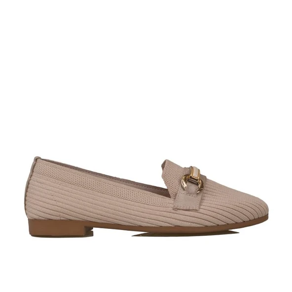 Trend Adımlar Krem Triko Kadın Şerit Çizgili Babet - Resim 2