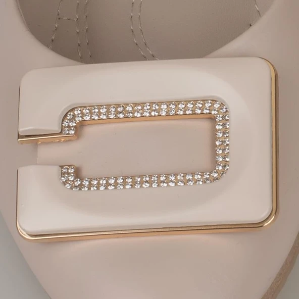 Trend Adımlar Krem Klasik Taş İşlemeli Kadın Babet - Resim 4