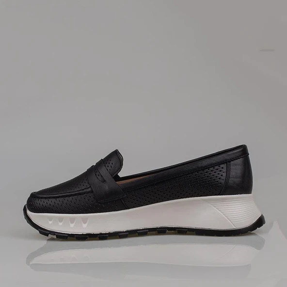 Trend Adımlar Siyah Kadın Ortopedik Hakiki Deri Comfort Babet - 3