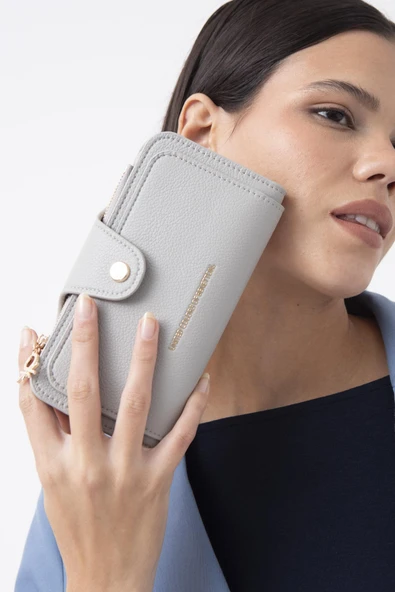 Benetton Gri Sofline Kadın Deri Geniş Cüzdan BNT 1443 - Resim 2