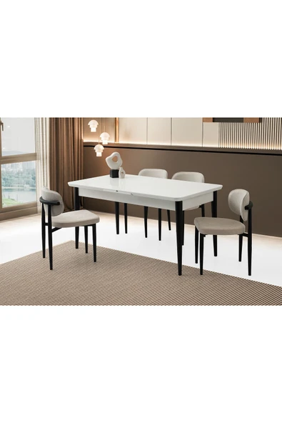 Rüzgar Hg Masa, Perla Sandalye, Kar Beyaz, 160x90 ürün görseli