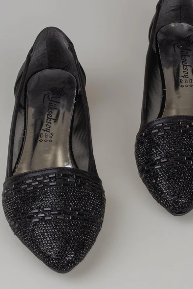 Trend Adımlar Siyah Çizgi Taş İşlemeli Kadın Babet - Resim 4