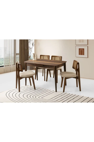 Madrid Masa, Zion Sandalye, Ceviz, 120x70 ürün görseli