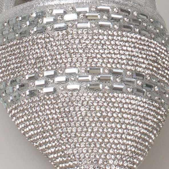 Trend Adımlar Gümüş Çizgi Taş İşlemeli Kadın Babet - Resim 3