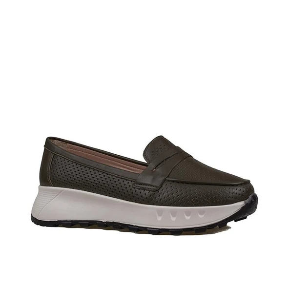 Trend Adımlar Yeşil Kadın Ortopedik Hakiki Deri Comfort Babet - 1