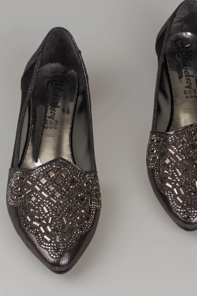 Trend Adımlar Platin Dik Taş İşlemeli Kadın Babet - Resim 4