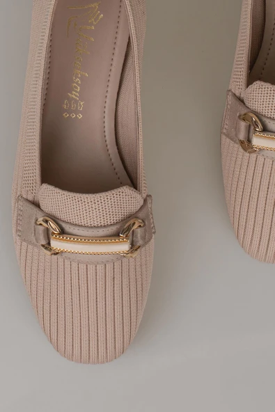 Trend Adımlar Krem Triko Kadın Şerit Çizgili Babet - Resim 4