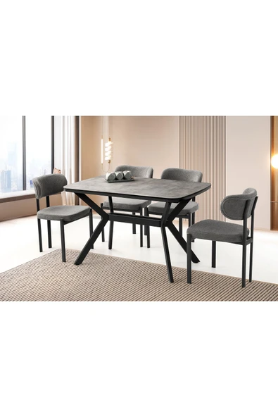 Zümrüt Masa, Konfor Sandalye, Retro Gümüş, 130x80 ürün görseli