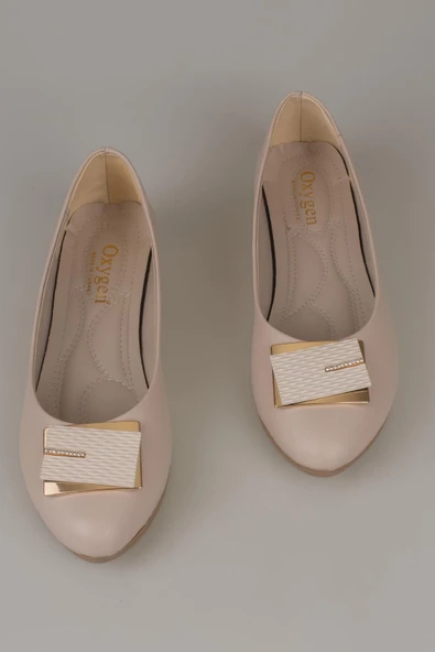 Trend Adımlar Krem Taş İşlemeli Kadın Klasik Babet - Resim 3