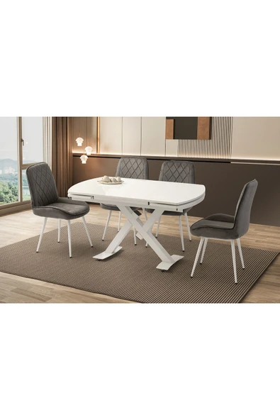 Steel Masa, Alora Sandalye, Kar Beyaz, 130x80 ürün görseli