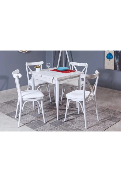 Kartal Kare Masa Takımı, Beyaz, 80x70 - Resim 2