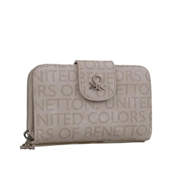 Benetton Bej Monogram Eskitme Geniş Kadın Cüzdan BNT 1301 - 1