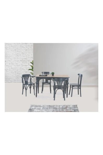 TOLEDO MASA VE DEKOPAJLI SANDALYE TAKIMI, MEŞE ANTRASİT, 125X80 ürün görseli