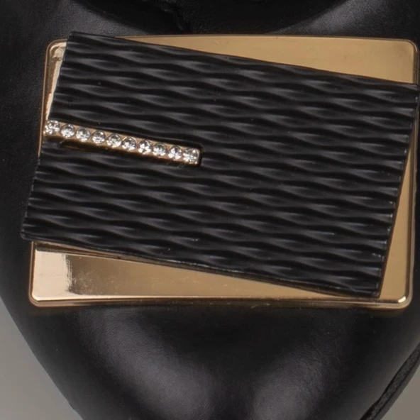 Trend Adımlar Siyah Taş İşlemeli Kadın Klasik Babet - Resim 4