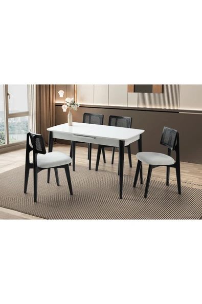 Madrid Masa, Zion Sandalye, Beyaz, 120x70 ürün görseli
