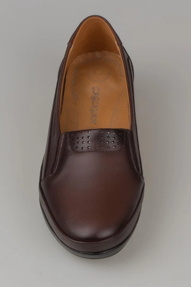 M2S Kahverengi Hakiki Deri Ortopedik Lastikli Anne Ayakkabıs - Resim 4