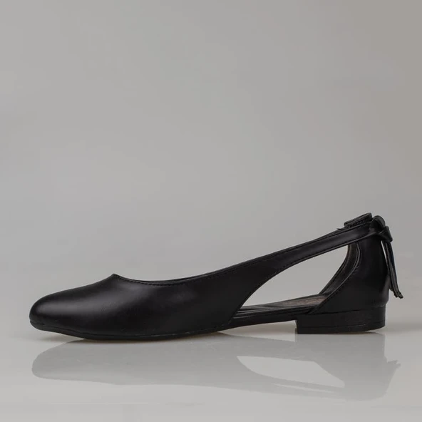 Trend Adımlar Siyah Yandan Açık Arkadan Püsküllü Düz Kadın Babet - Resim 3