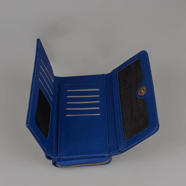 Levidor Saks Mavi Kadın Monogram Lisans Baskılı Cüzdan - Resim 3