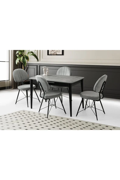 Madrid Masa, Metaxi Sandalye, Retro Gümüş, 130x80 ürün görseli