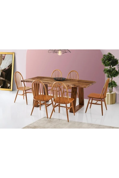 Serez Masa, Amerikan Sandalye, Ceviz, 180x90 ürün görseli