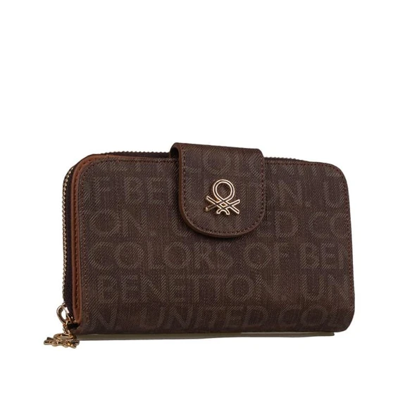 Benetton Kahverengi Monogram Eskitme Geniş Kadın Cüzdan BNT 1301 ürün görseli