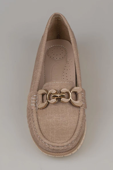 Trend Adımlar Krem Comfort Denim Kadın Düz Babet - Resim 5