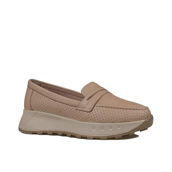 Trend Adımlar Krem Kadın Ortopedik Hakiki Deri Comfort Babet - 1