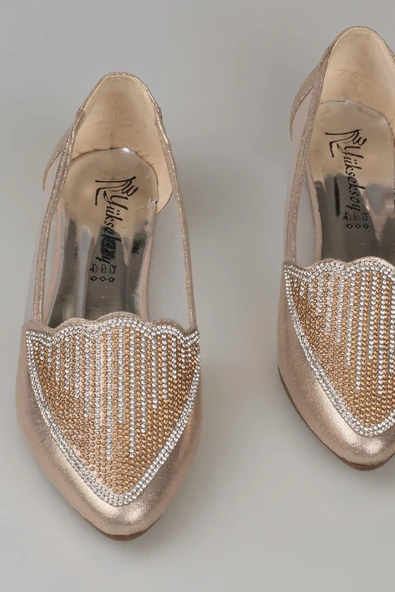 Trend Adımlar Gold Taş İşlemeli Kadın Babet - Resim 3