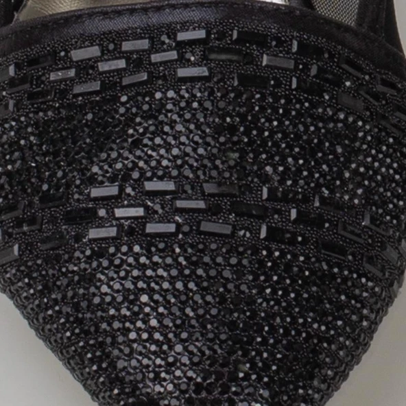 Trend Adımlar Siyah Çizgi Taş İşlemeli Kadın Babet - Resim 3