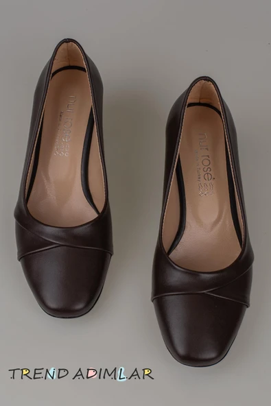 Trend Adımlar Kahverengi Kesik Burun Özel Üretim Kadın Klasik Ayakkabı - Resim 4