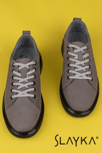Slayka Gri Thore Erkek Hakiki Deri Bağcıklı Casual Ayakkabı - Resim 4