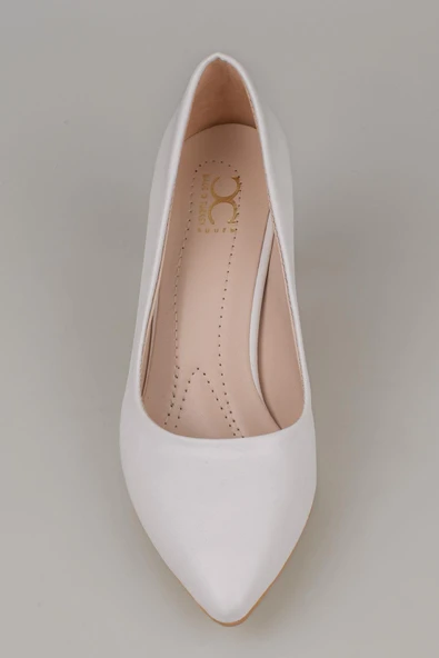 Trend Adımlar Beyaz Kadın Düz Klasik Orta Boy Topuk Ayakkabı - Resim 5