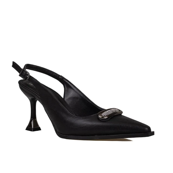 Trend Adımlar Siyah Deri Önden Taş İşlemeli Sivri Klasik Ayakkabı ürün görseli