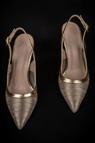 Trend Adımlar Gold Kadın Şeffaf Simli Klasik Topuklu Ayakkabı - Resim 6