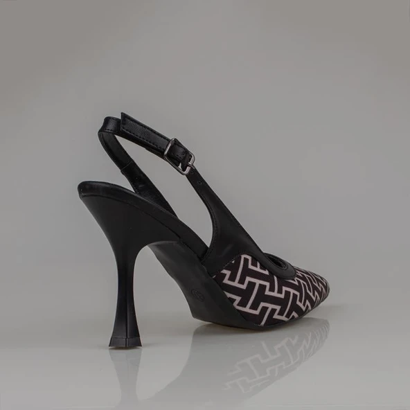 Trend Adımlar Siyah Kadın Keten Arkası Açık Kemerli Klasik Ayakkabı - Resim 4