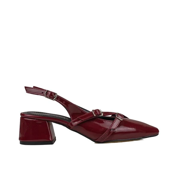 Trend Adımlar Bordo Rugan Çift Toka Arkası Açık Kadın Klasik Ayakkabı - Resim 2