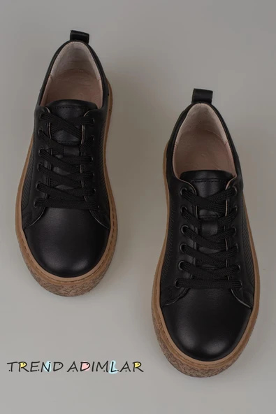 Trend Adımlar Siyah Opi Hakiki Deri Kadın Sneaker - Resim 5