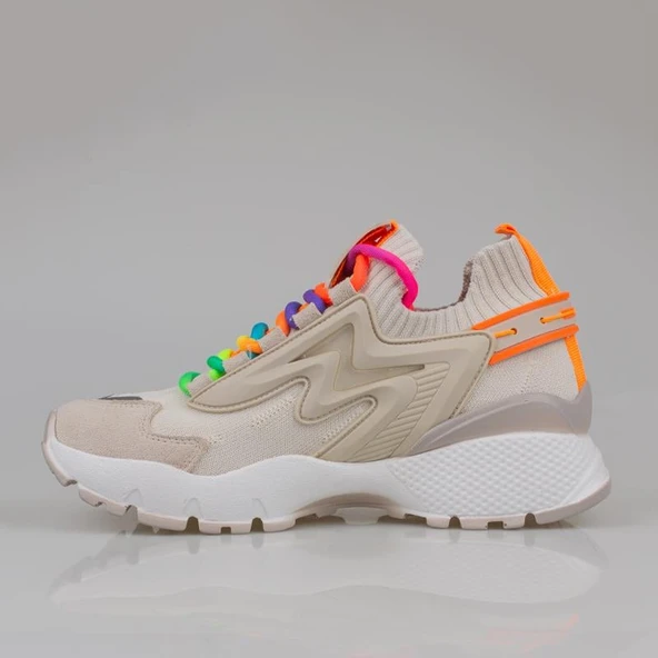 Trend Adımlar Bej Kadın Renkli Lastik Boğazlı Hafif Dolgu Sneaker - Resim 4