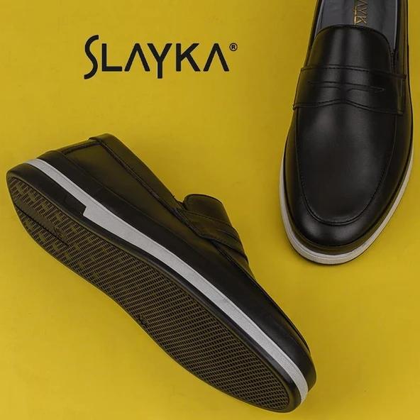 Slayka Siyah Elite Hakiki Deri Erkek Casual Ayakkabı - 6