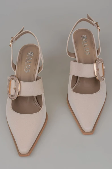 Trend Adımlar Krem Fındık Topuk Kadın Taş Tokalı Klasik Ayakkabı - Resim 6