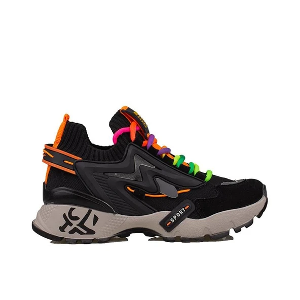 Trend Adımlar Siyah Kadın Renkli Lastik Boğazlı Hafif Dolgu Sneaker ürün görseli