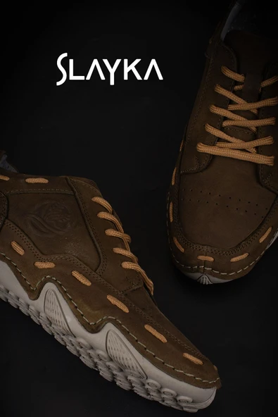 Slayka Yeşil Rollo Hakiki Nubuk Deri Bağcıklı Gündelik Ayakkabı - Resim 5