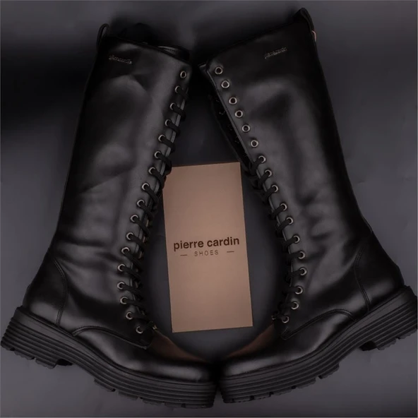 Pierre Cardin Siyah Bağcıklı Kadın Postal Çizme PC-52444 - Resim 6