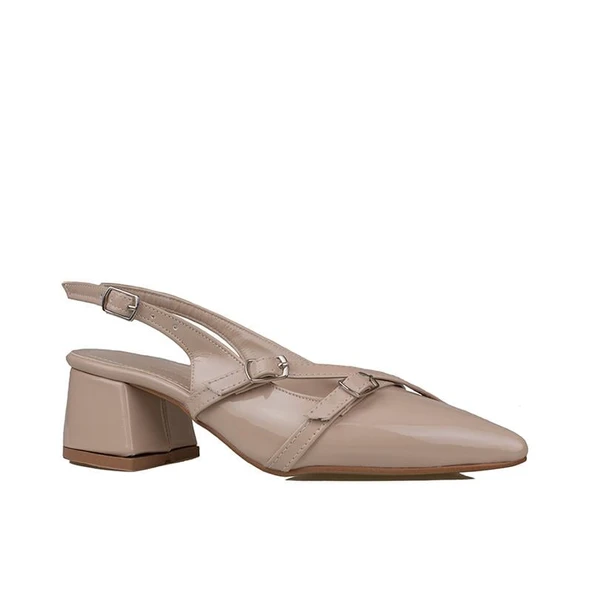 Trend Adımlar Krem Rugan Çift Toka Arkası Açık Kadın Klasik Ayakkabı ürün görseli