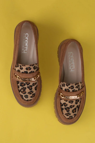 Trend Adımlar Taba Kadın Nubuk Leopar Casual Ayakkabı - 5