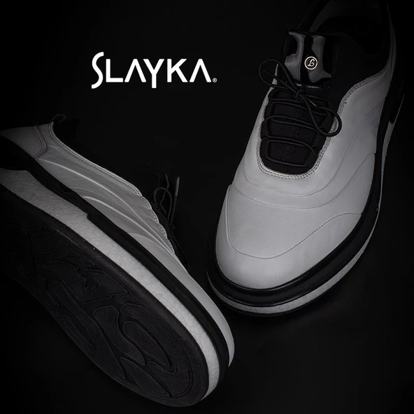 Slayka Beyaz Lastik Boğazlı Köpük Taban Erkek Günlük Ayakkabı - Resim 4