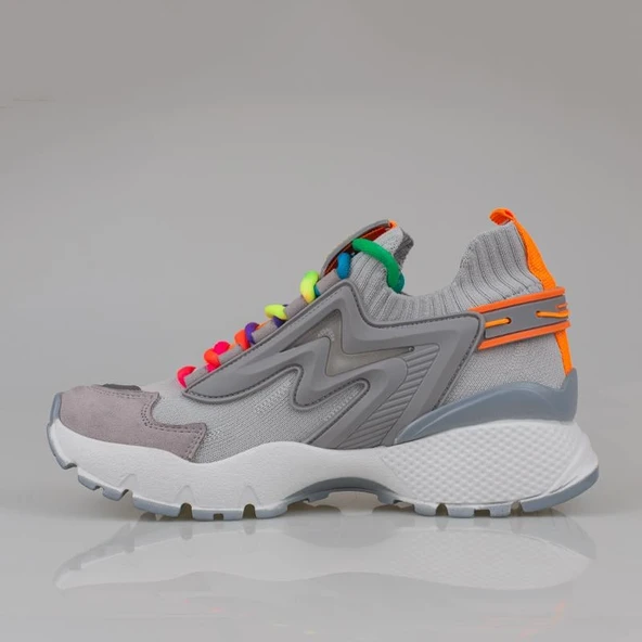 Trend Adımlar Gri Kadın Renkli Lastik Boğazlı Hafif Dolgu Sneaker - Resim 3