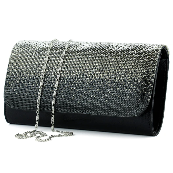 Erkan Saçmacı Siyah Degrade Kristal Taşlı Zincir Askılı Manyetik Kapaklı Abiye El Çantası - 2