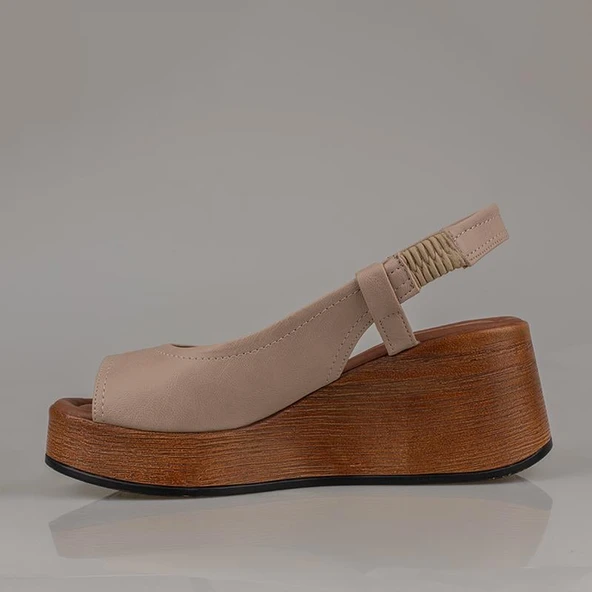 Trend Adımlar Vizon Kalın Hafif Dolgu Topuk Kadın Sandalet - Resim 3