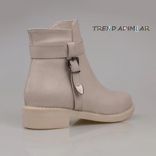 Trend Adımlar Krem Suni Deri Ferro Kadın Casual Bot - Resim 4